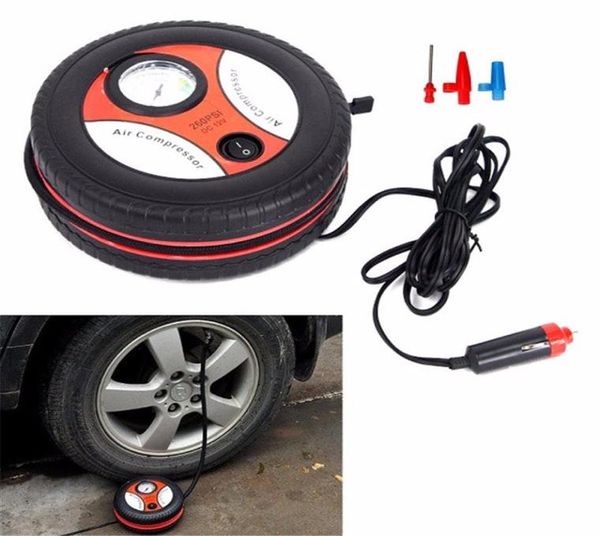 Mini bomba inflável de carros 260psi DC12V Metal Plastic Electric Air Compressor Monitor Bomba com 3 adaptadores de bico2363077