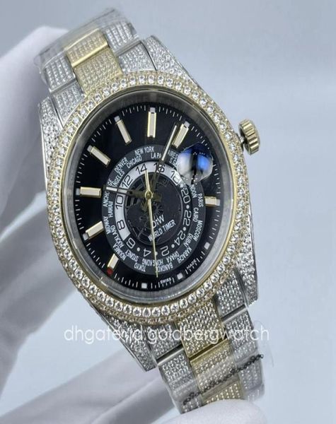 Luxo de qualidade de moda masculina assistir céu 326933 326934 gelo fora Diamond Watch Sapphire Glass Skeleton Face 42mm MOV AUTOMÁTICO MOV9088526