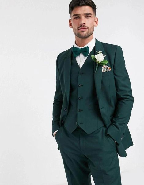 Ternos masculinos elegantes casamentos formais verdes noivo Tuxedo bain slim fit blazer hombre de alta qualidade personalizado conjunto de 3 peças figurino homme