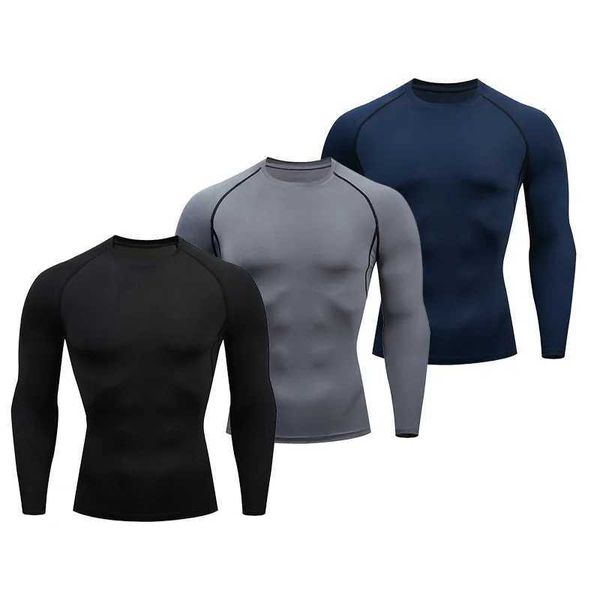 Mens tshirts 3 peça masculina camiseta de compressão para fitness Running and Find Fitting Clothing Mens Gym Sports Top com capa de secagem rápida em preto e J240419