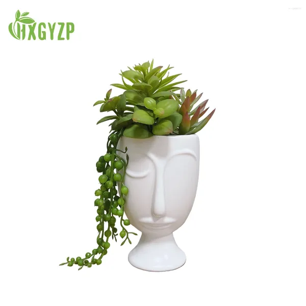 Fiori decorativi Hxgyzp succulenti piante artificiali con pentola in ceramica bianca Fiottatrice per fiore creativa fioriera decorazione per casa falsa