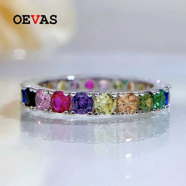 Anelli di nozze Oevas 100% 925 Sterling Silver Round Colorful Elet Carbon Diamond Rings for Women Sparkling Wedding Party Fine Jewelry Wholesale 240419