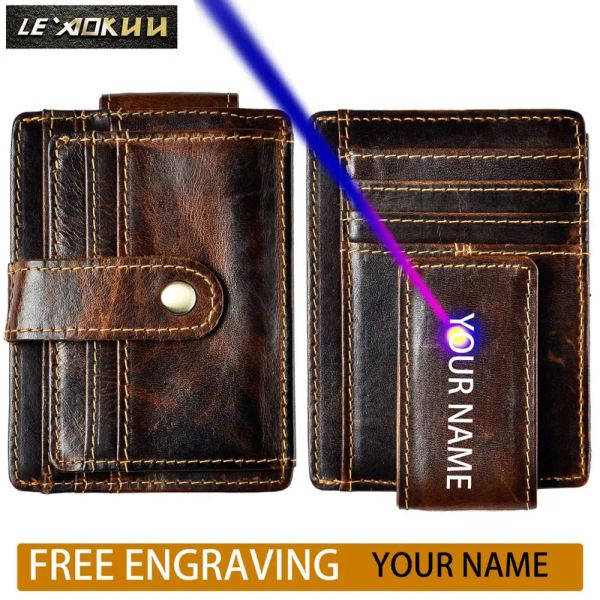 Brieftaschen Rinder männlich echtes Leder -Kreditkartenkoffer Billhalter Magnet Geld Clip Slim Handy Wallet Mini Front Pocket Tasche für Männer 1025c