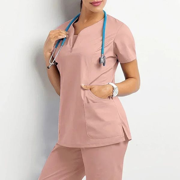 Donne infermiere Abbigliamento a maniche corte a maniche corta Top Pharmacy Working Hospital Medical Inferming Uniform-V-Neck Jogger 240418