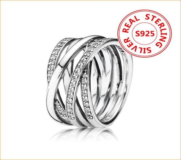 A autêntico anel entrelaçados de prata esterlina 100% 925 com caixa original para a jóia de prata anéis de casamento feminino 9648623