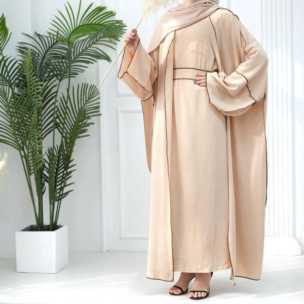 Roupas étnicas vestido modesto abaya e hijab 2 ternos para mulheres eid ramadan muçulmano senta quimono casaco elegante islã