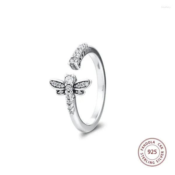 Ringos de cluster 925 Sterling Silver Sparkling Dragonfly Open for Women Fashion Jewelry Wedding Declaração Ring Party Bague