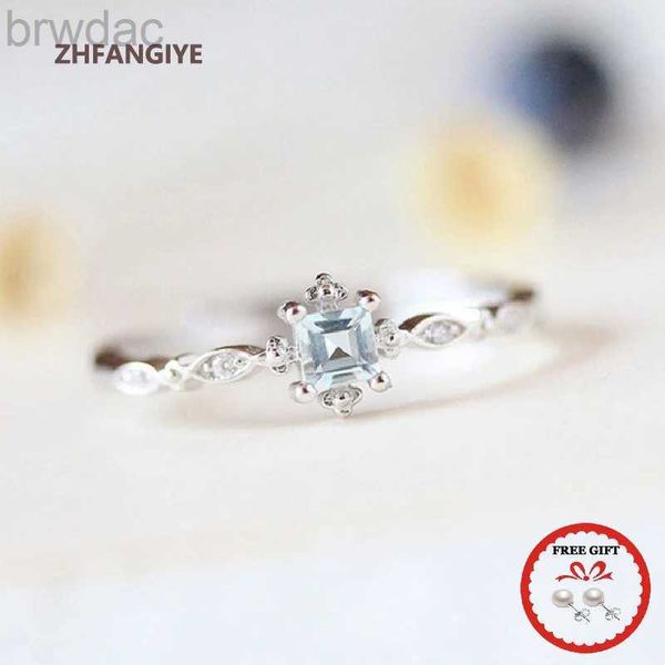 Solitaire Ring Trendy 925 Silver Jewelry Rings com Blue Zircon Gemstone Ring to Ring for Women Wedding Engagement Promise Party Gifts Wholesale D240419