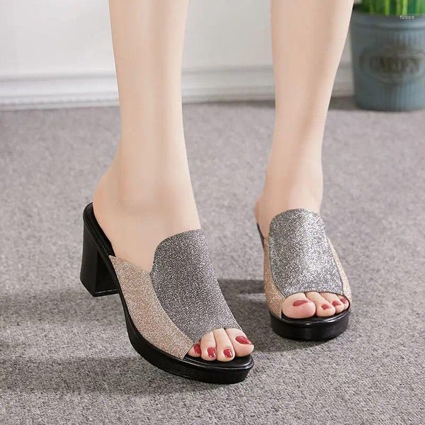 Slippers Women Sandals 2024 Высокие каблуки модная платформа рыба рта роскошные женские туфли без скольжения повседневная плюс 41 42