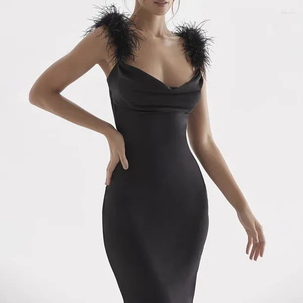 Vestidos casuais 2024 vestido maxi preto Mulheres sexy giro giro