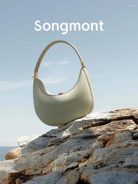 Bolsas de ombro Songmont Fashion for Women Genuine Leather Color Solid Malon Moon Crossbody Bag Designer Lady