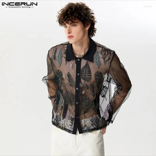 Мужские повседневные рубашки в американском стиле инсурн Tops 2024 Сексуальная жаккардовая дизайн мода Тонкая блузка с длинными рукавами S-5XL