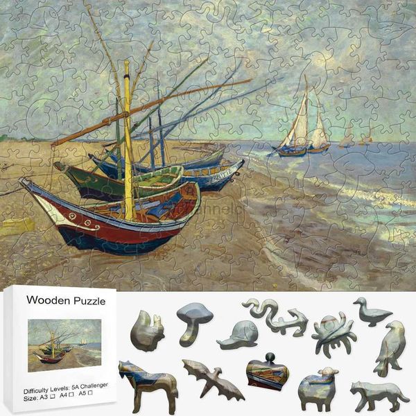 3D Puzzles Van Gogh Vissersboten Wooden Puzzle Jigsaw Puzzles for Adults Games Montessori Toy Entertainment Exercício Intelectual Craft DIY 240419