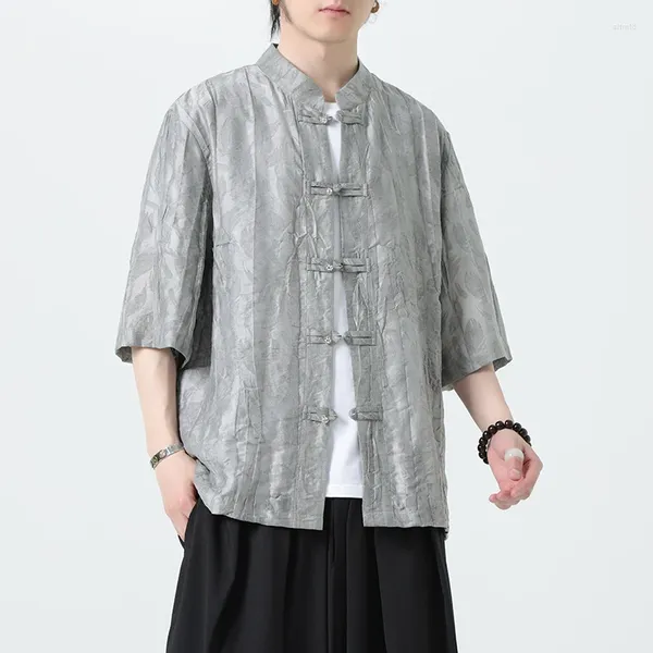 Herren lässige Hemden Männer Chinesische Stil Hanfu-Hemd Herren Lose Top Anzug Leinenmuster traditioneller männlicher Baumwoll Kimono M-5xl