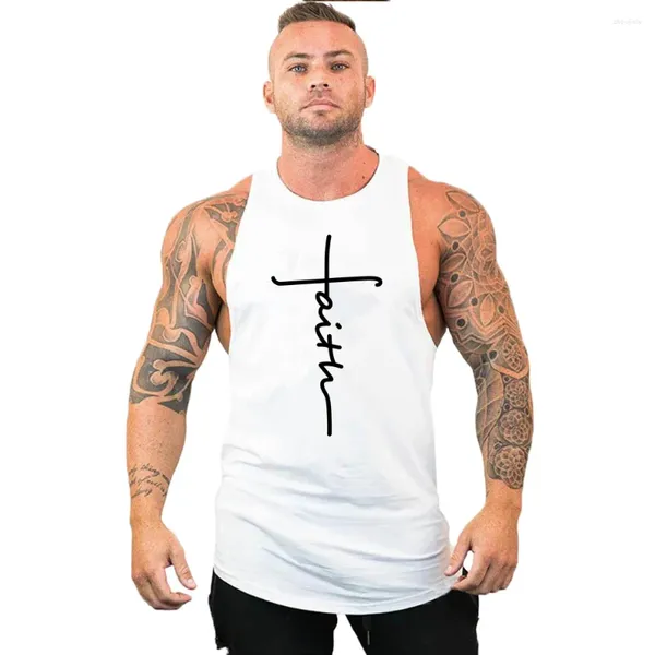 Herren Tanktops Fitness Guys Fitnessstudio Kleidung Baumwolle gedrucktes Training Singlets Bodybuilding Top Mens Muskelschmelze T -Shirt Sportweste