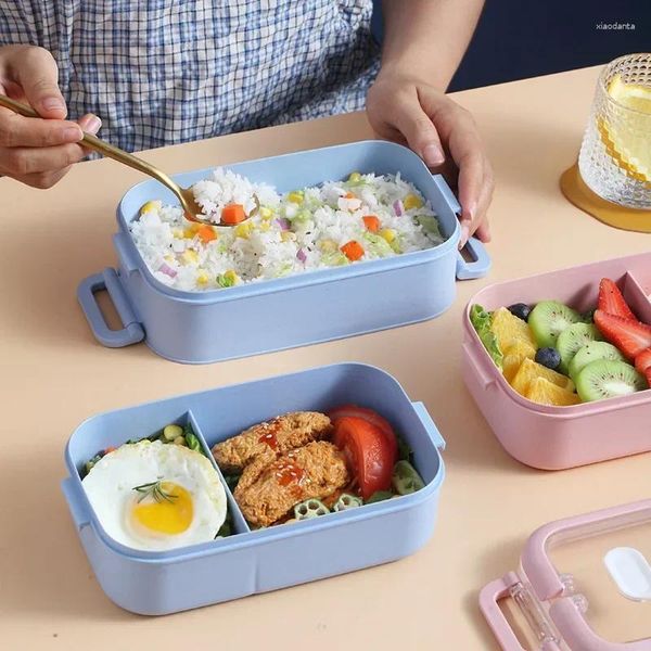 Обеденный посуда 1pcs Kitchen Microwave Lunch Box пшеница соломенная контейнер для хранения детской школы портативный бенто