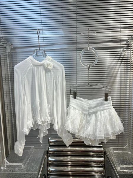 Vestidos de trabalho Ternos de luxo femininos Blusa de camisa de penas brancas de alta qualidade com conjuntos de saia casual para feminino 2024 ddxgz2 4.13