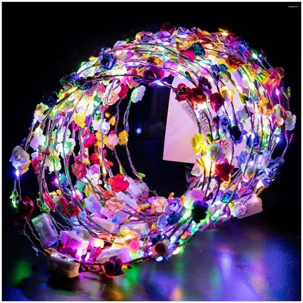 Partydekoration 500pcs LED Blumenkronen leuchten Stirnbandgirlanden leuchtend Blumenkranz für Hochzeit Strand Geburtstag Cosplay