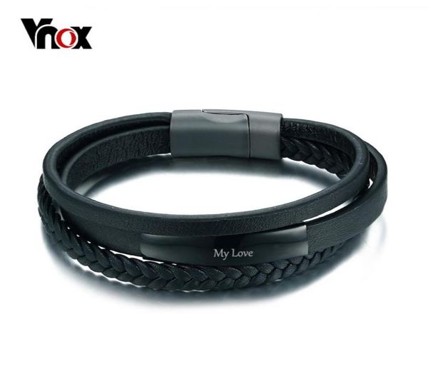 VNOX Venuò bracciale in pelle vera emetro per uomo Identificazione ID in pelle multistrato Identificazione maschio Casual Gioielli Incisione di gioielli Y18917092378954