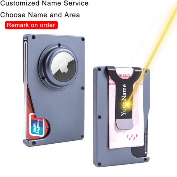 Carteiras Nome personalizado Metal RFID Airtag Titular da carteira Bolsa de dinheiro masculino Moman carteira Purse para Apple Airtags Tracker Bank Card Titular