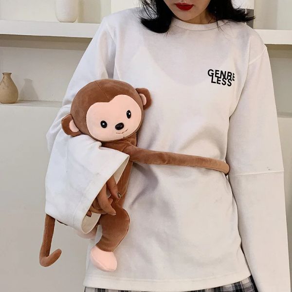 Сумки женщина милая сумка мультфильм женщины обезьяна плюш -кукла сумки для девочек для мобильного телефона Сумка для мобильного телефона осень новый стиль