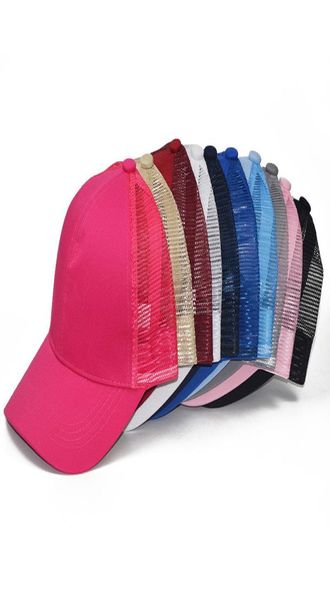 6 Cores Capas de bola de rabo de cavalo Messy Buns Trucker Ponycaps Plain Baseball Visor Cap Dad Hat Hat Rail Snapbacks4163607