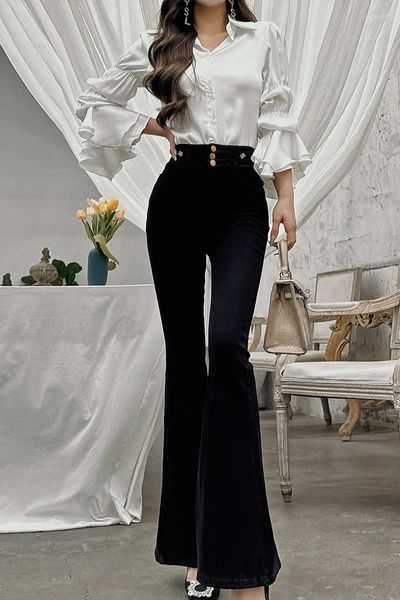 Frauen Jeans Dabuwawa Tienda Vestidos elegantes para Mujeres Drei Schnalle Empire Flare Hosen Pantalones American Retro Y2K Da1alj005