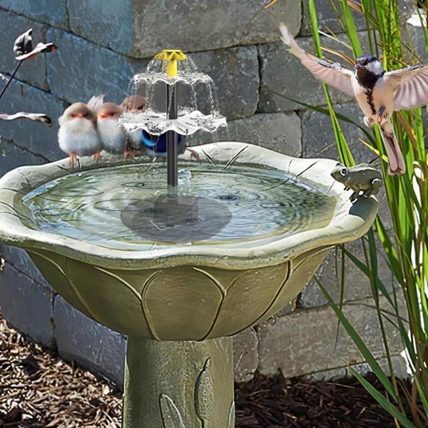 Gartendekorationen Wasser Feature Pump Glass Panel Solar Brunnen angetrieben Vogelbad mit doppelseitigen Einsätzen für