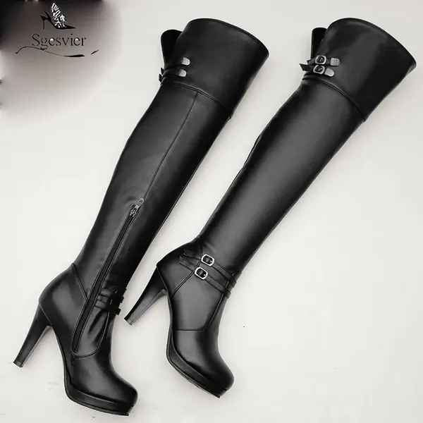 Stiefel Sgesvier 2024 Schwarze High Heels über dem Knie Frauen Plattform Oberschenkel Herbst Winter lange Schuhe Sexy Weiß