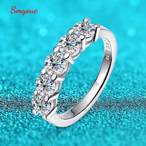 Alyans Smyoue Beyaz Altın D Renk 4mm Moissanit Yüzük Kadınlar için 1.5Ct Taş Maç Elmas Düğün Bandı S925 STERLING Gümüş Gra 240419