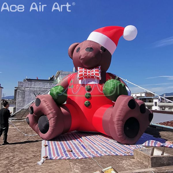 Atacado de 20 pés de alta altura, desenho animado, masculino inflável, mascote de urso com presente para decoração de natal/disposição de férias ou promoção/propaganda de festas