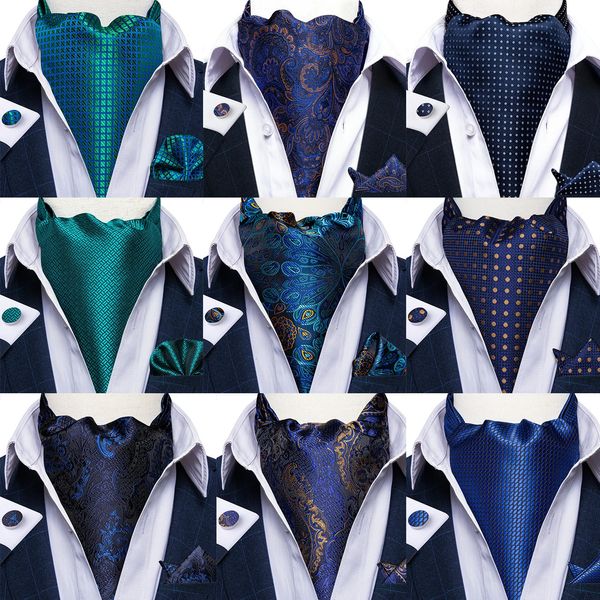 Dibangu% 100 İpek Mavi Ascots Erkekler İçin Bağlar Paisley Cravat Adam Jacquard Dokuma Mens Cravat Kravat ve Cep Meydanı Setleri 240323