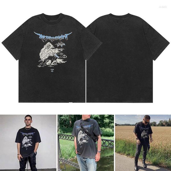 Herren T-Shirts Sommer Designer gewaschener alter Schädel Death Dog gedruckt lose Kurzarm runden Hals Casual Style T-Shirt