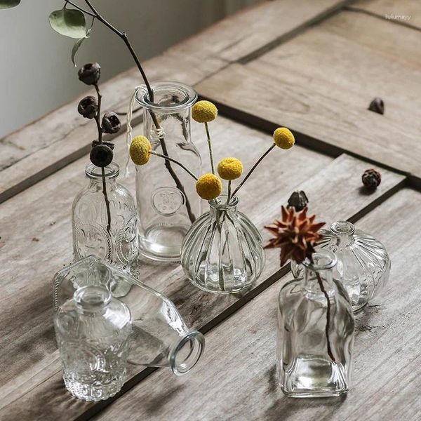 Вазы прозрачная стеклянная бутылка маленькая рта мини -винтажная домашняя ваза гостиная сухой цветочные украшения