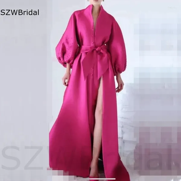 Платья для вечеринок прибытие v шее густое атлас длинный вечер 2024 Высокорезовое сексуальное формальное платье Дубай Арабский