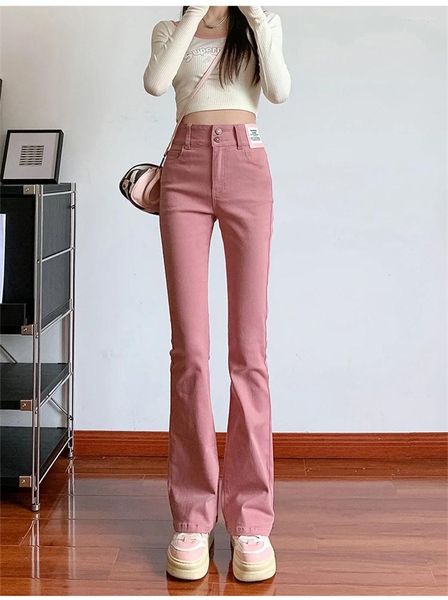 Jeans feminino Spring Autumn Fashion Casual Cotton Plus Size Brand Feminino Meninas Meninas Pink Flare Stretch