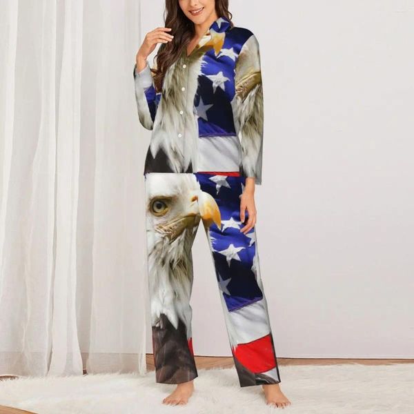 Roupas em casa American Bald Flag Eagle Pijama Define Spirit Star Print National Bird Bird Cute Lear