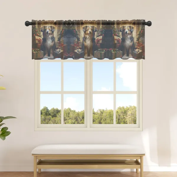 Vorhang Weihnachtsölmalerei Hundehund Vorhänge für das Küchencafé halbe kurze Tüll Fenster Valance Home Decor