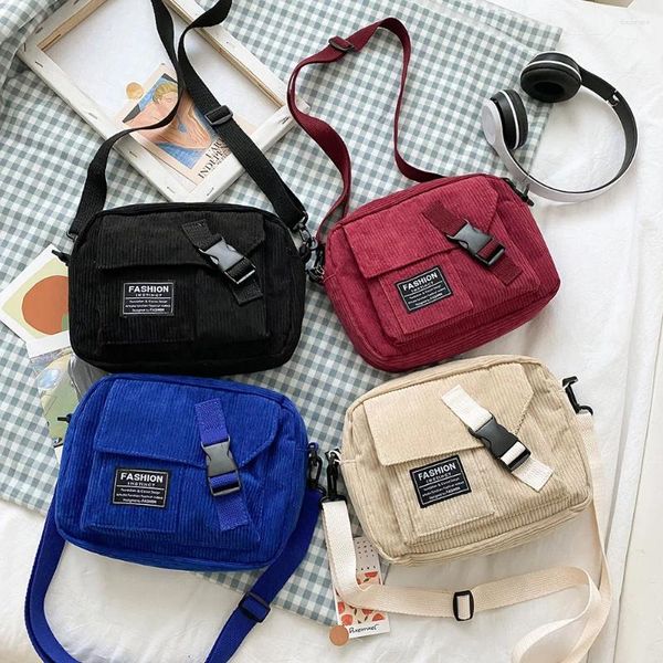 Bolsa feminina moda crossbody corduroy meninas bolsa de ombro bolsa sólida escolar de mão alta bolsa de bolso de bolso de bolso 2024 tendência