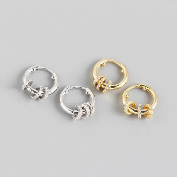 Brincos de garanhão Japão e Coréia do Sul Luxo Um anel de diamante duplo S925 STERLING SLATER DRESA DE BOINTES DE EAR