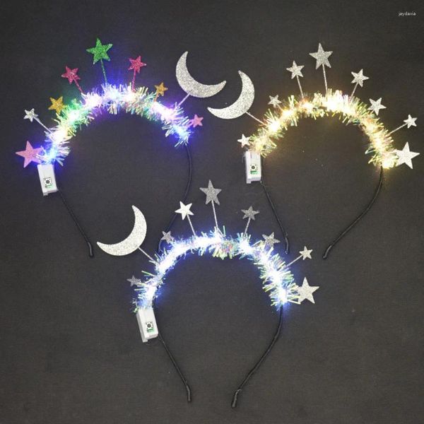 Decoração de festa 1pcs piscando iluminação up tinsel moon star faixa de aniversário faixa de cabelo coroa casamento princesa brilho favores