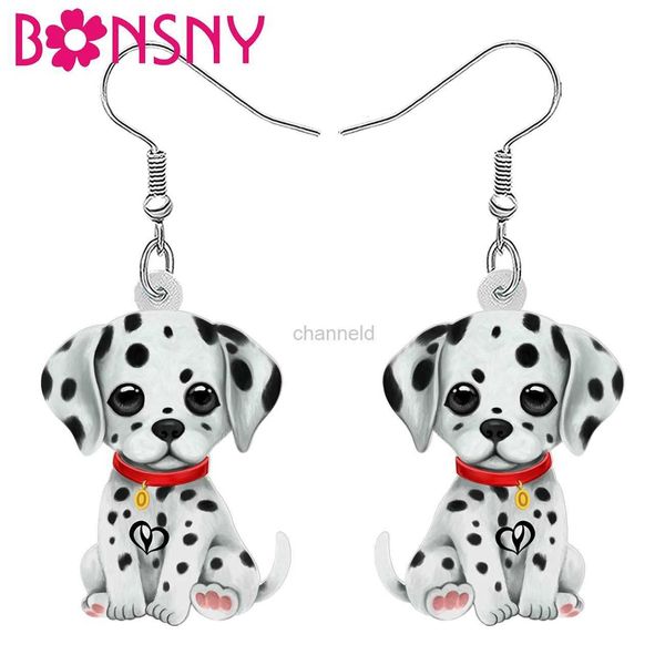 Outros Bonsny acrílico Drop Dangle Adorável desenho animado Dalmatians Brincos de cachorro Jóias de animais para mulheres meninas adolescentes Presentes de animais de estimação 240419