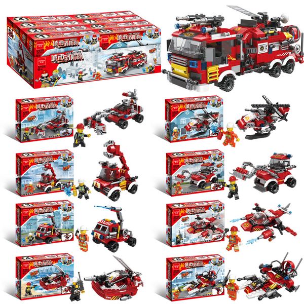 Montagem por atacado de 8 em 1 Brigada de bombeiros DIY pequenos blocos de construção de partículas para brinquedos e presentes para crianças