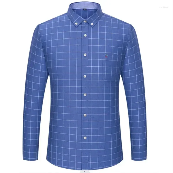 Camisas de vestido masculinas 2024 Oxford Men Fashion algodão fino de manga longa casual colorida sólida estampa de estampa xadrez formal e 7xl 6xl