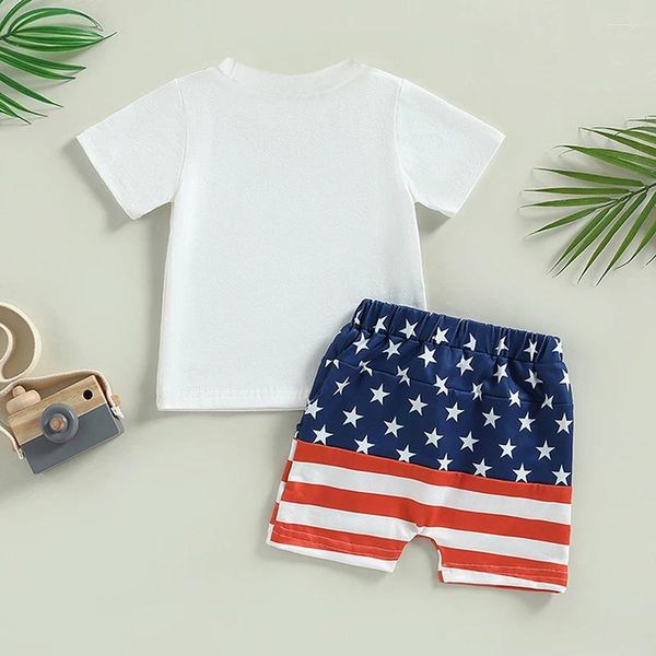 Kleidung Sets Kleinkind Baby Jungen Kleidung Kurzarm kurzarm Brief T-Shirt mit elastischen Taillenshorts Set Unabhängigkeitstag Outfit