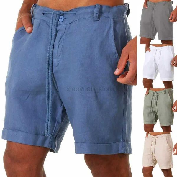 Shorts masculinos Novo massinho de linho de algodão masculino verão respirável cor sólida cor de fitness shorts simples de ajuste