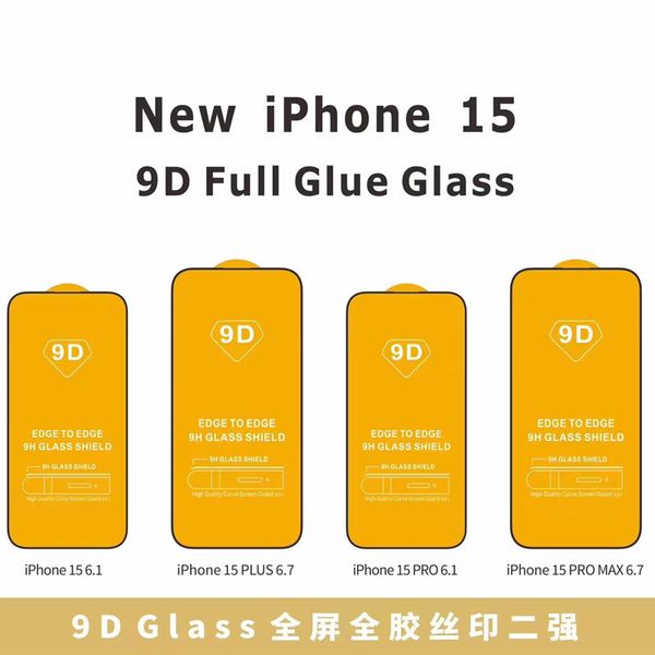 100pcs 9D Ultra Silm Transparent Screen Protector para iPhone 15Pro 15Promax 13 x 12 mini 11 Pro Max XR Filme de vidro temperado com borda para iPhone 15 14 XS max 14Promax