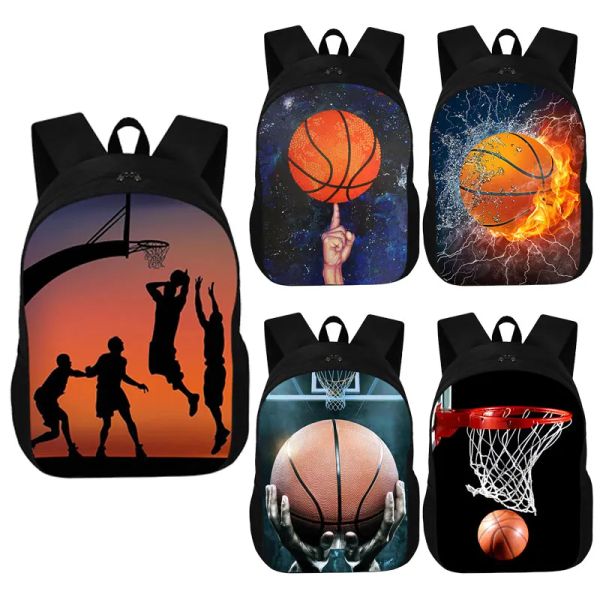 Сумки баскетбольный принт мужчины рюкзак 16 -дюймовой сумки с большой пропускной способностью для туристической спортивной портативной студенческой сумки подростки детские книжные сумки