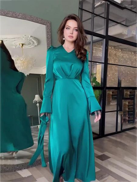 Roupas étnicas eid ramadã vestido muçulmano mulheres cetim manga dividida maxi jalabiya vestidos largos dubai vestidos de noite de noite verão