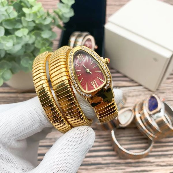 Luxo Womenwatch Movement Snake Watch Designer Relva alta qualidade com diamante moldura de diamante prata ouro rosa aço inoxidável feminino lady watches wholesale recar